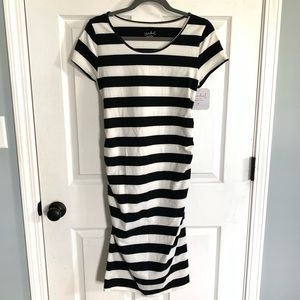 Isabel Maternity Black White Stripe Dress